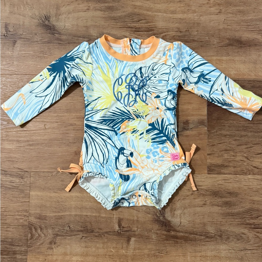 Ruffle Butts Tropical Print Long-sleeve Girls Bathingsuit